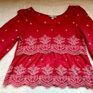 American Eagle Orange and white ruffles Boho style top-size Med